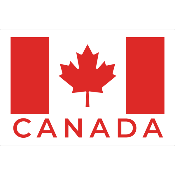 Canadian. Flag with text underneath that says Canada.