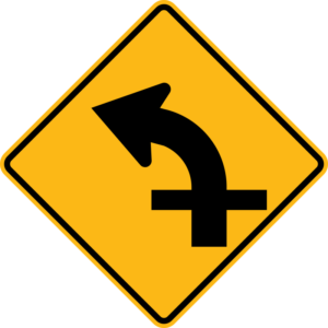 W1-10aL Left Curve With Cross Road Sign