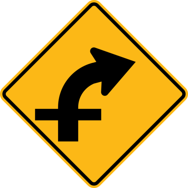 W1-10aR Right Curve With Cross Road Sign