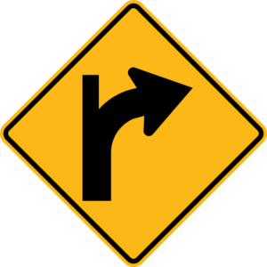 W1-10bR Right Curve With Side Road Sign