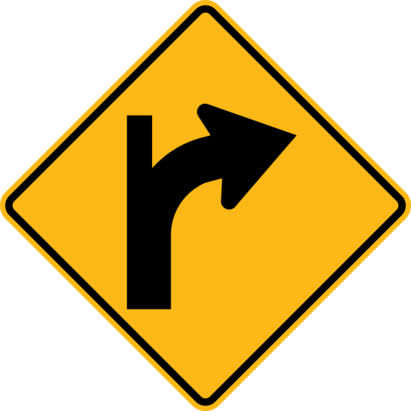 W1-10bR Right Curve With Side Road Sign