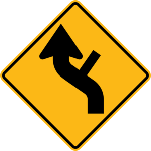 W1-10dL Left Curve With Side Road Sign