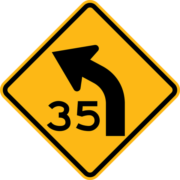 W1-2aL Curve Symbol Advisory Speed Sign