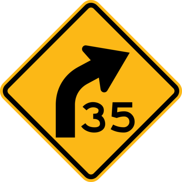 W1-2aR Curve Symbol Advisory Speed Sign