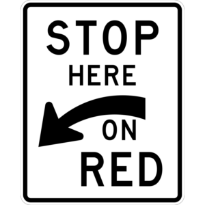 R10-6aL Stop Here On Red Left Arrow Sign