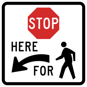R1-5bL Stop Here for Pedestrians Symbol Left Arrow Sign