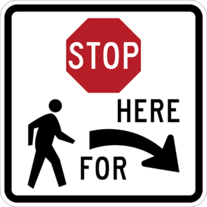 R1-5bR Stop Here for Pedestrians Symbol Right Arrow Sign
