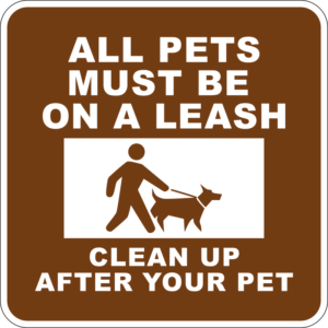 All Pets Must Be On A Leash Sign Brown and White