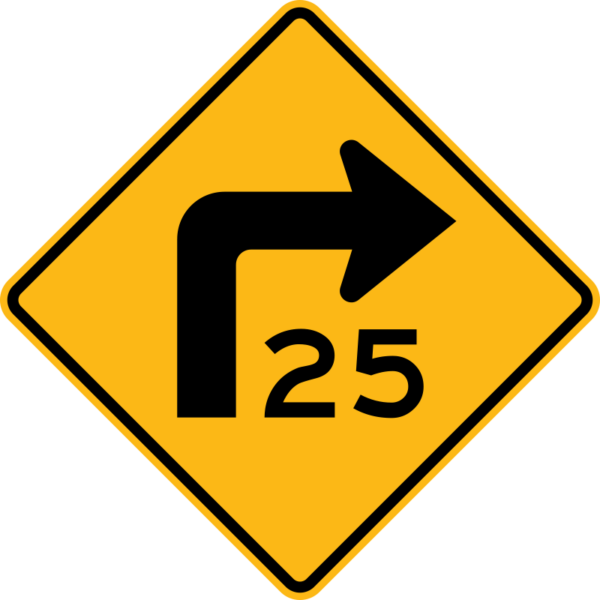 W1-1aR Turn Symbol Advisory Speed Right Arrow Sign