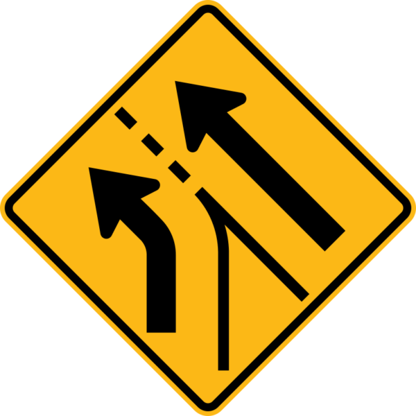 W4-6L Entering Roadway Added Lane Symbol Left Sign