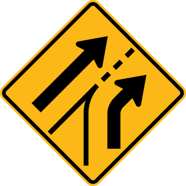 W4-6R Entering Roadway Added Lane Symbol Right Sign