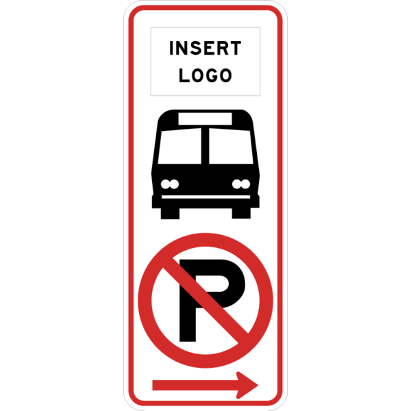 R7-107aR No Parking Bus Stop Symbol With Transit Logo Right Arrow Sign