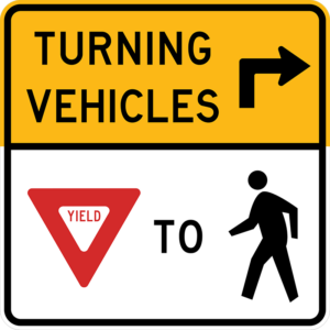 R10-15R Turning Vehicles Yield To Pedestrians Right Arrow Sign