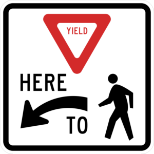 R1-5L Yield Here to Pedestrians Symbol Left Arrow Sign