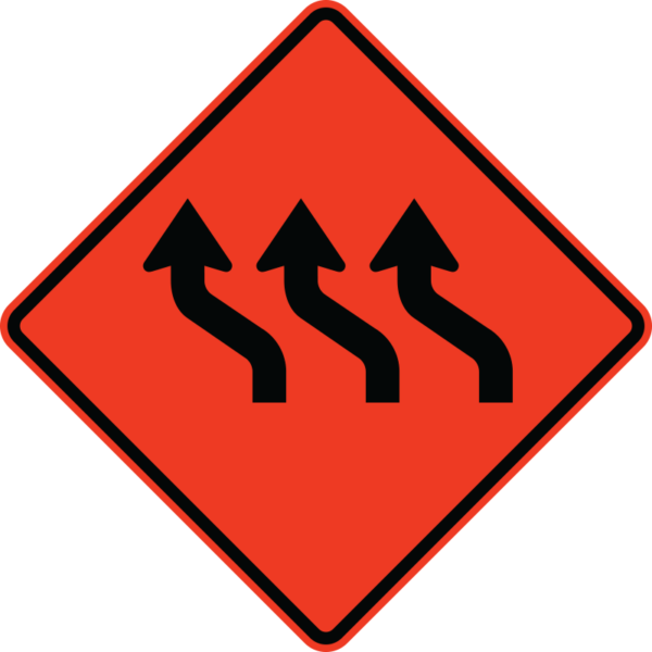 W1-4cL Three Lane Reverse Curve Symbol Left Sign