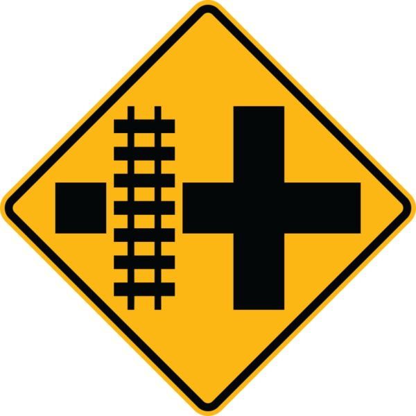 W10-2L Parallel Railroad Crossing Crossroad Left Side Sign