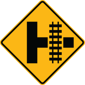 W10-3R Parallel Railroad Crossing Side Road Right Side Sign