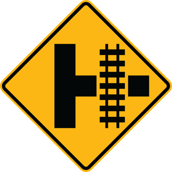 W10-3R Parallel Railroad Crossing Side Road Right Side Sign