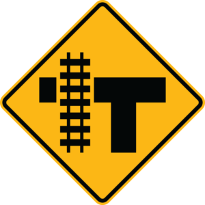 W10-4L Parallel Railroad Crossing T Symbol Left Side Sign