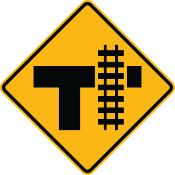 W10-4R Parallel Railroad Crossing T Symbol Right Side Sign