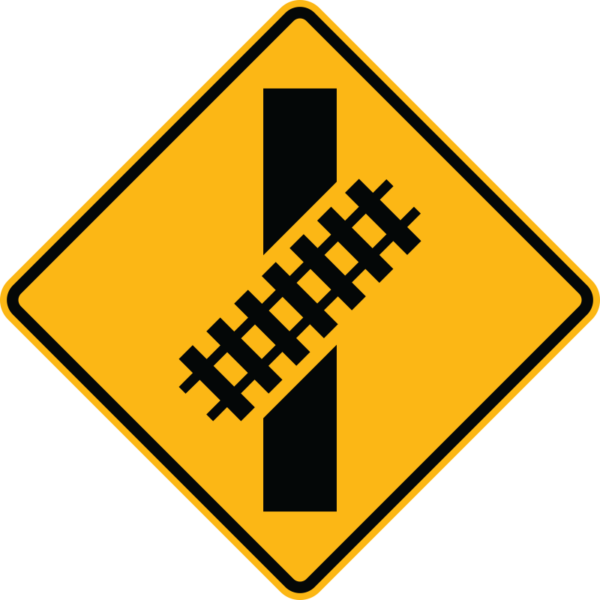 W10-12R Skewed Crossing Right Sign