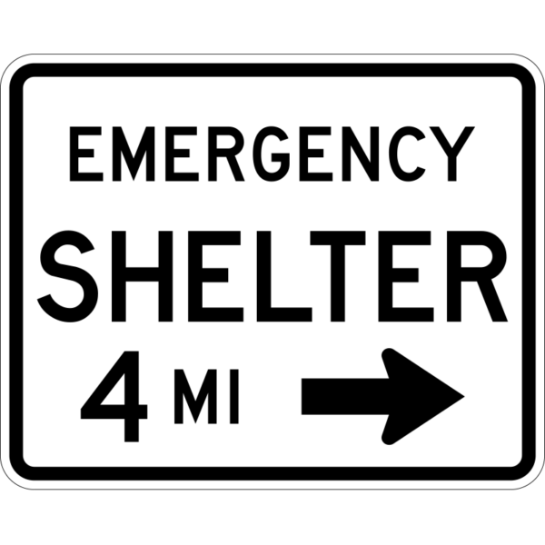 EM-7aR Emergency Shelter 4 Miles Right Arrow Sign