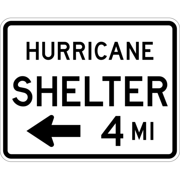 EM-7bL Hurricane Shelter 4 Miles Left Arrow Sign