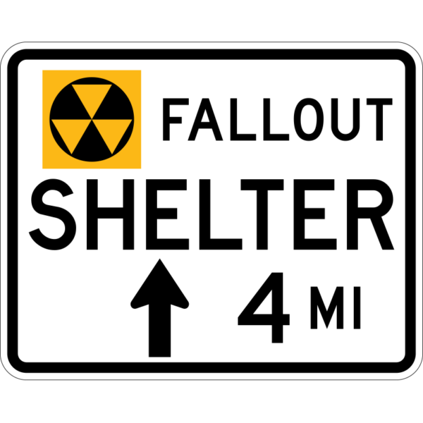 EM-7cS Fallout Shelter 4 Miles Straight Arrow Sign