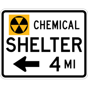 EM-7dL Chemical Shelter 4 Miles Left Arrow Sign