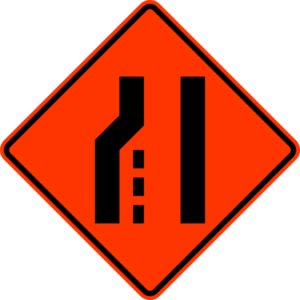 W4-2L Lane Ends Symbol Left Construction Sign