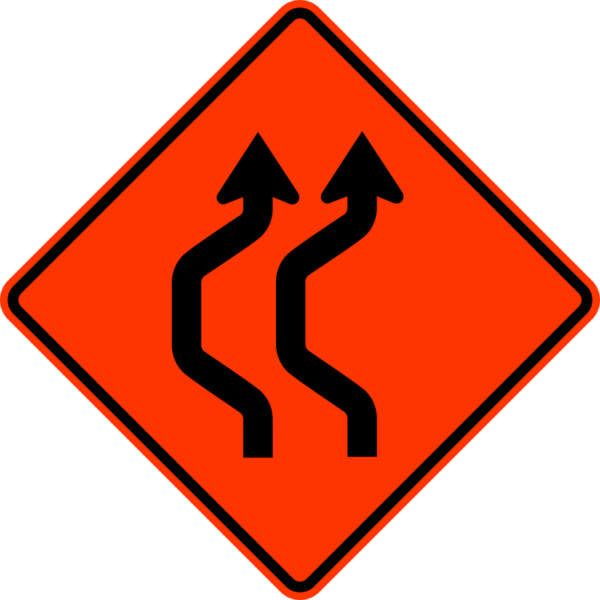 W24-1aL Double Reverse Curve 2 Lanes Left Construction Sign