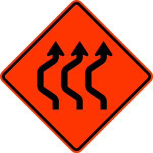 W24-1bL Double Reverse Curve 3 Lanes Left Construction Sign