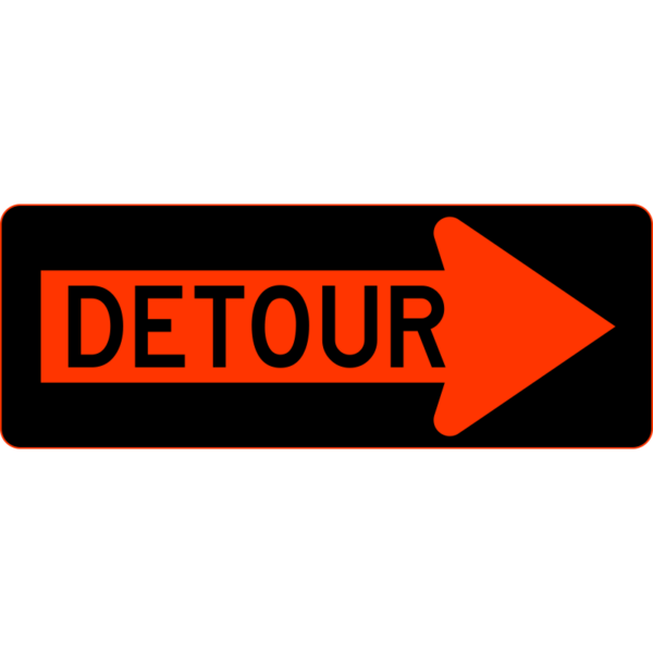 M4-10R Detour In Arrow Right Construction Sign