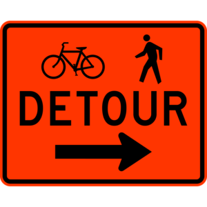 M4-9aR Bicycle Pedestrian Detour Right Construction Sign