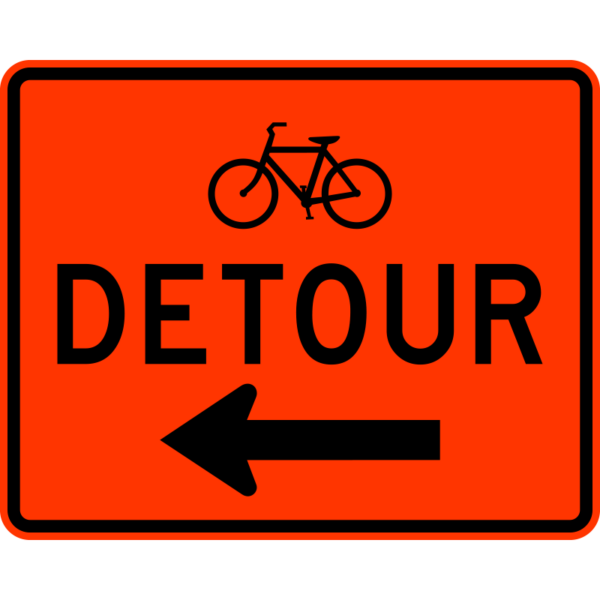 M4-9cL Bicycle Detour Left Construction Sign