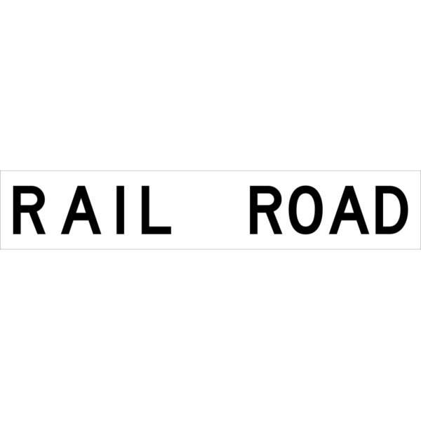 White and black sign that says rail road.