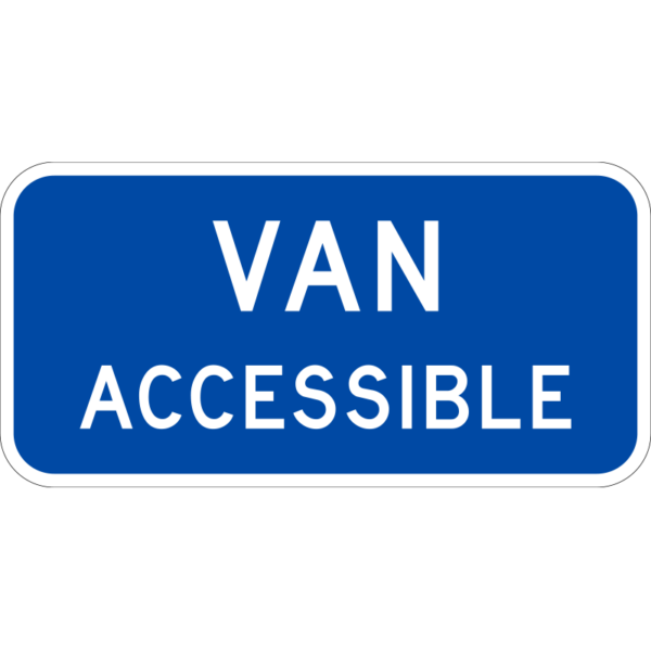 blue and white sign that says "Van Accessible"