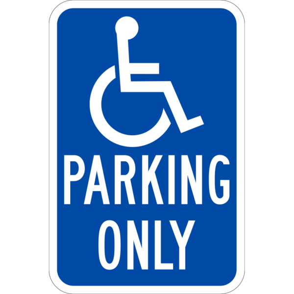 blue and white sign for Accessible Parking Only