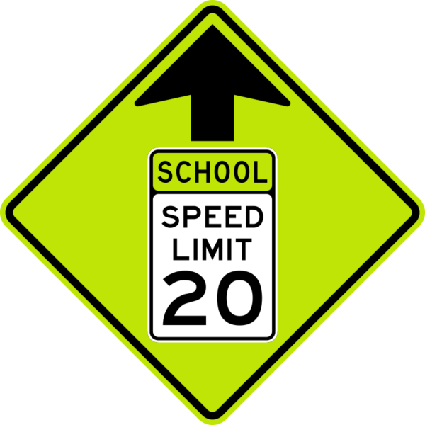 lime green Reduced School Speed Limit Ahead Symbol Sign