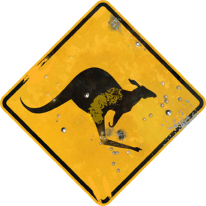 Rustic Kangaroo Crossing Street Sign with bullet holes