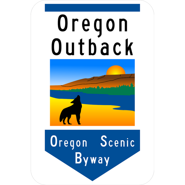 Oregon outback Sign with sunset and wolf howling