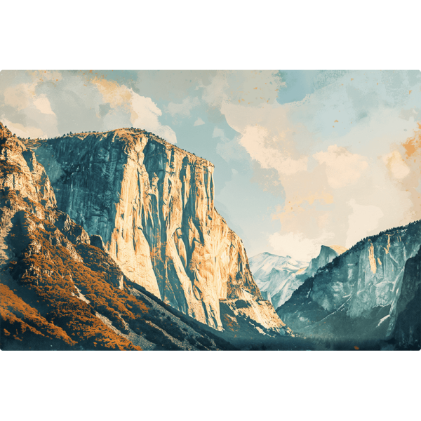 A view of El Capitan in watercolor style.