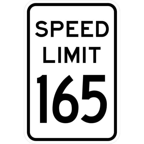 Digital image of a Speed Limit 165 sign with a black border.