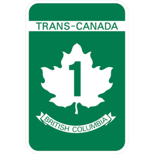 Trans-Canada British Columbia Highway sign in green and white.